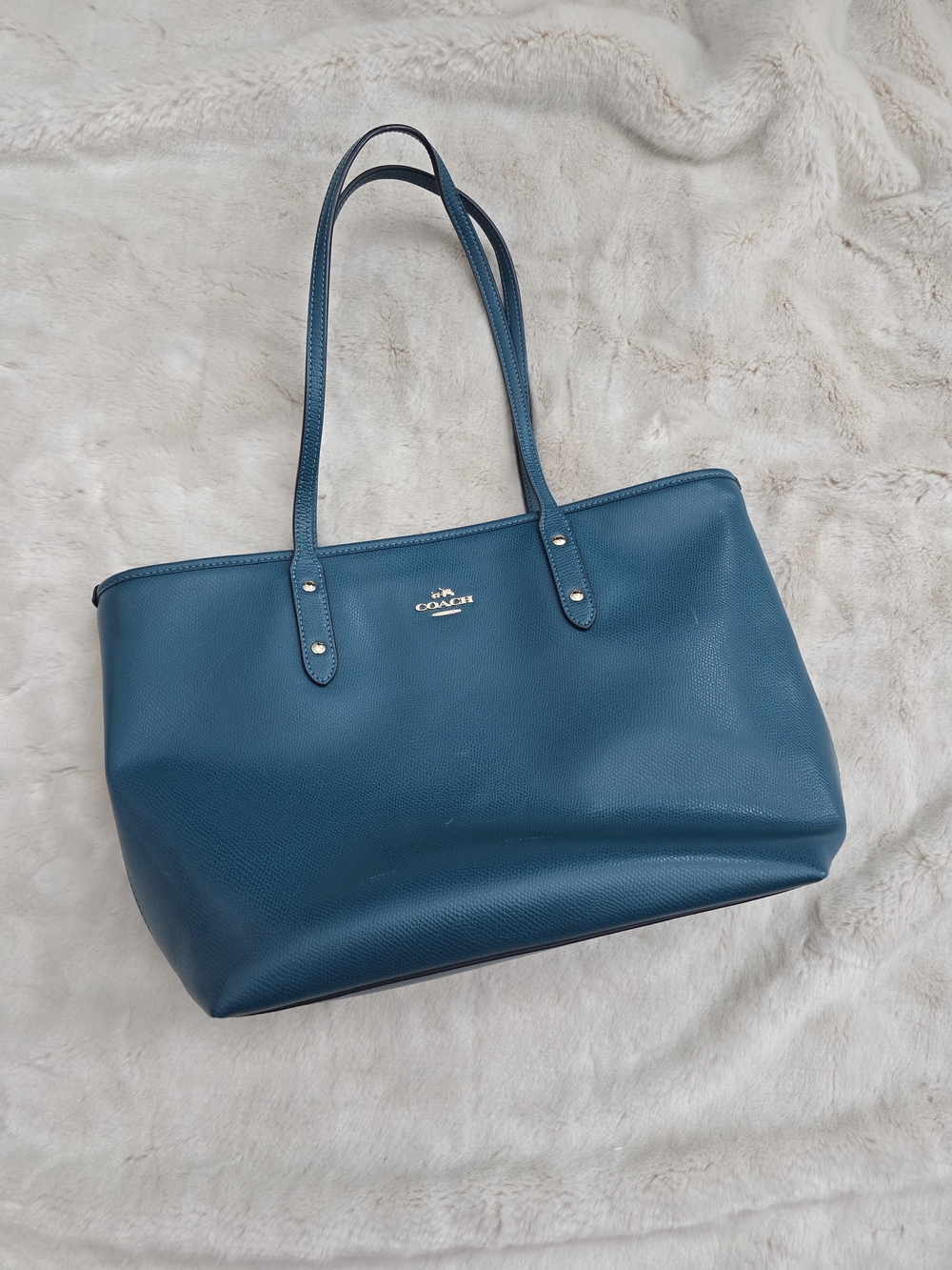COACH Leather Mini City Zip Tote Purse Dark Teal